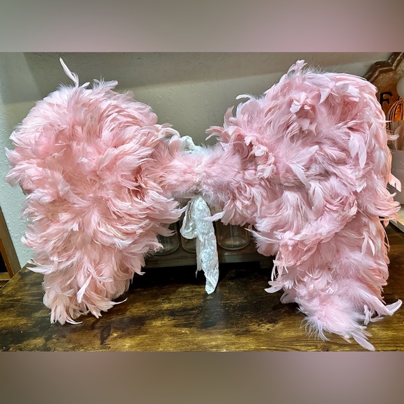 Real Feather Pink Angel Wings Lace Tutu Pearls Set Photo Prop Costume Dress Up - Picture 10 of 13